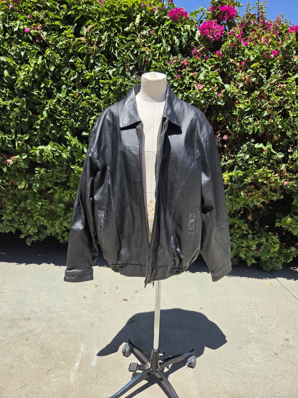 Oscar Piel Vintage Leather Bomber Motorcycle Jacket Men's XL Black Outerwear